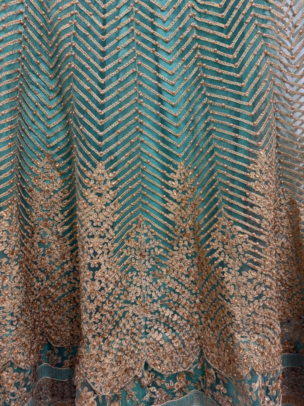 Pakistani Green and Gold Embroidered Full Skirt - Picture 2 of 8
